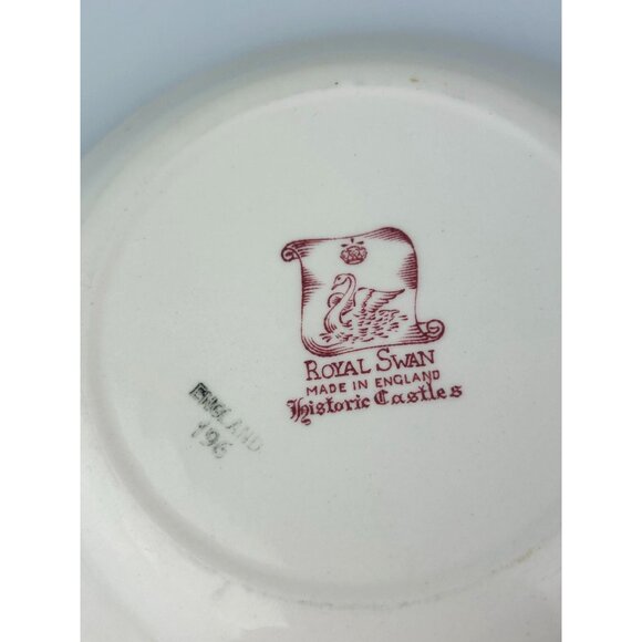 Royal Swan Historic Castle Bundle of 3 Bowls Saucer Red Transferware VTG England - Picture 15 of 16